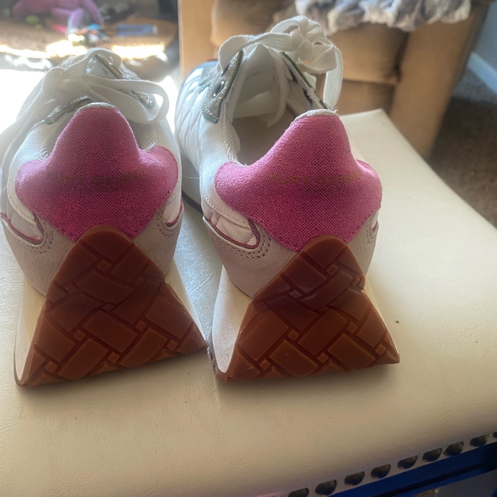 Kurt Geiger White Sneakers with Pink, Lavender and Olive Accents - Picture 2 of 5